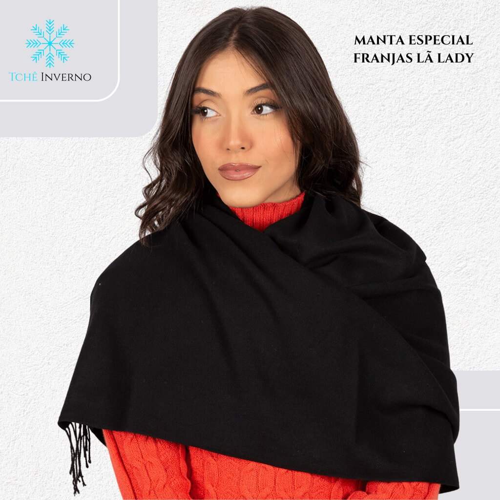Manta Especial Franjas Lã Lady Preta - Mala de Inverno