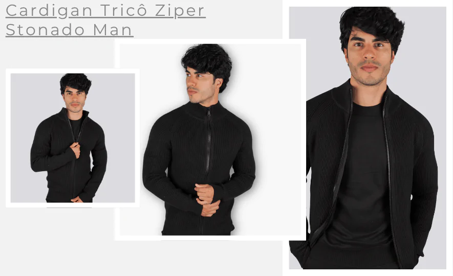 Suéter masculino: Cardigan Tricô Zíper Stonado Man