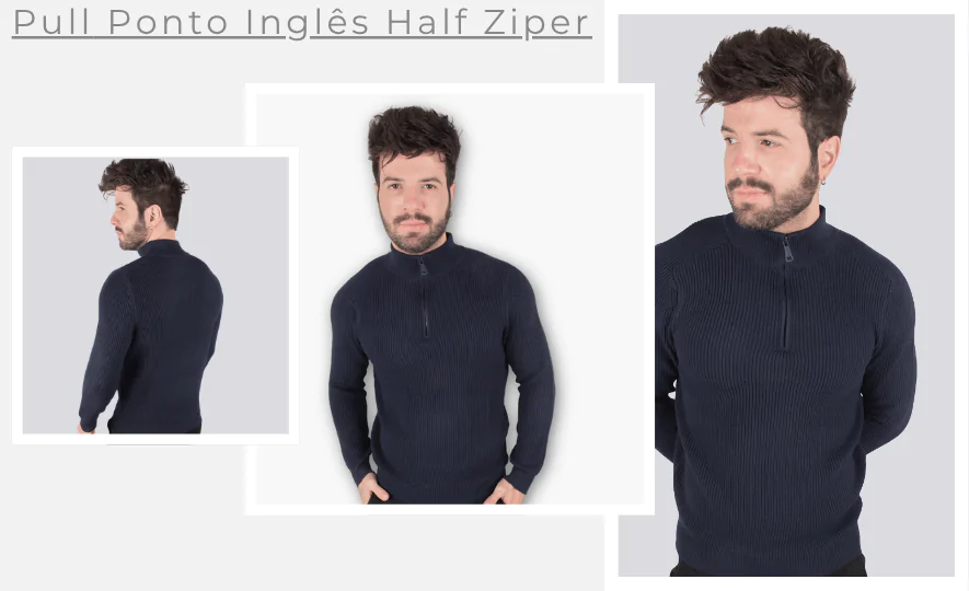 Suéter masculino: Pull Ponto Inglês Half Ziper