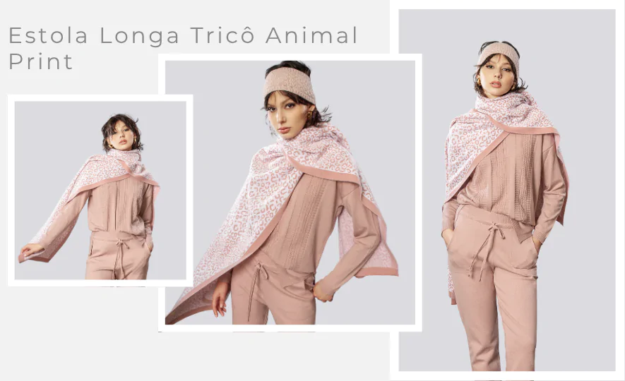 Xale - Estola Longa Tricô Animal Print